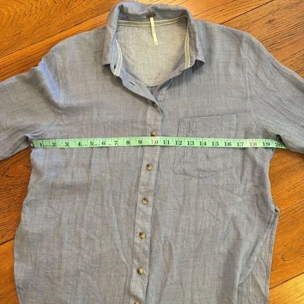 Free People Thats a Wrap Shirt in Chambray Combo Blue - Picture 13 of 14